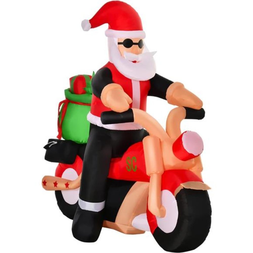 6' Christmas Inflatable Santa Claus Riding A Motorcycle Blow-Up Decor